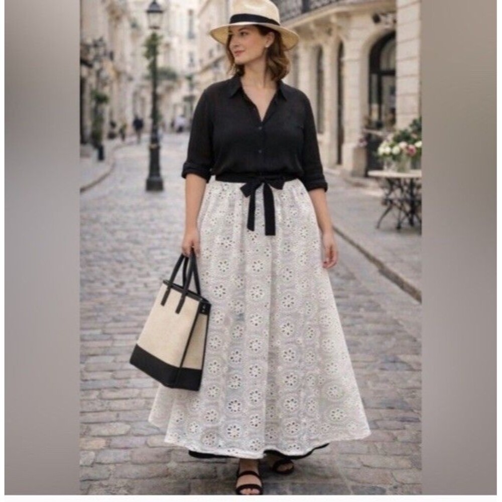 Pari Passu White Eyelet Maxi Skirt Plus Size 14 Cottagecore Lace Luxury NWOT - Picture 2 of 11
